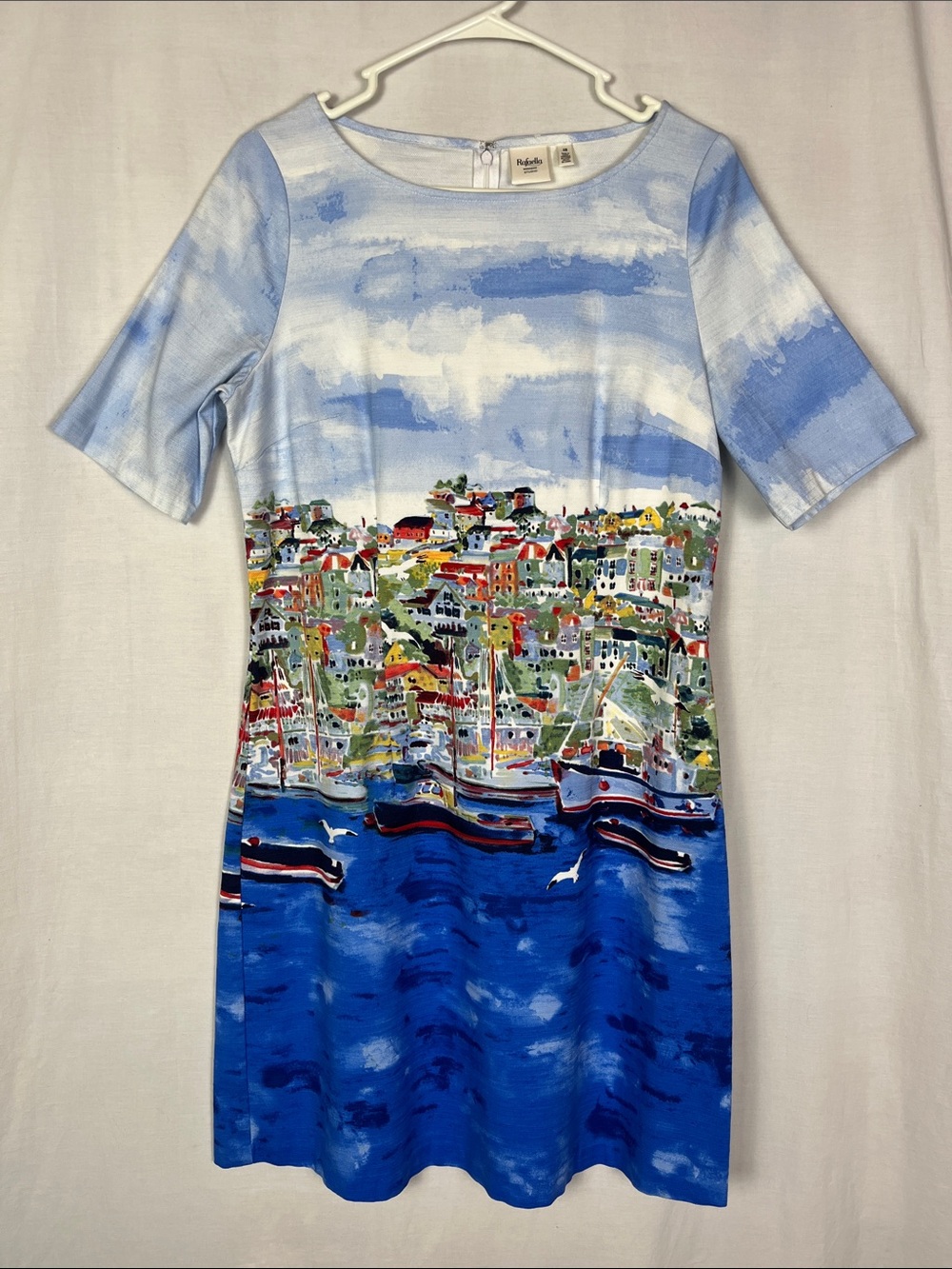 Rafaella Weekend Studios Pastel Beach Town Blue Short Sleeve Midi Dress